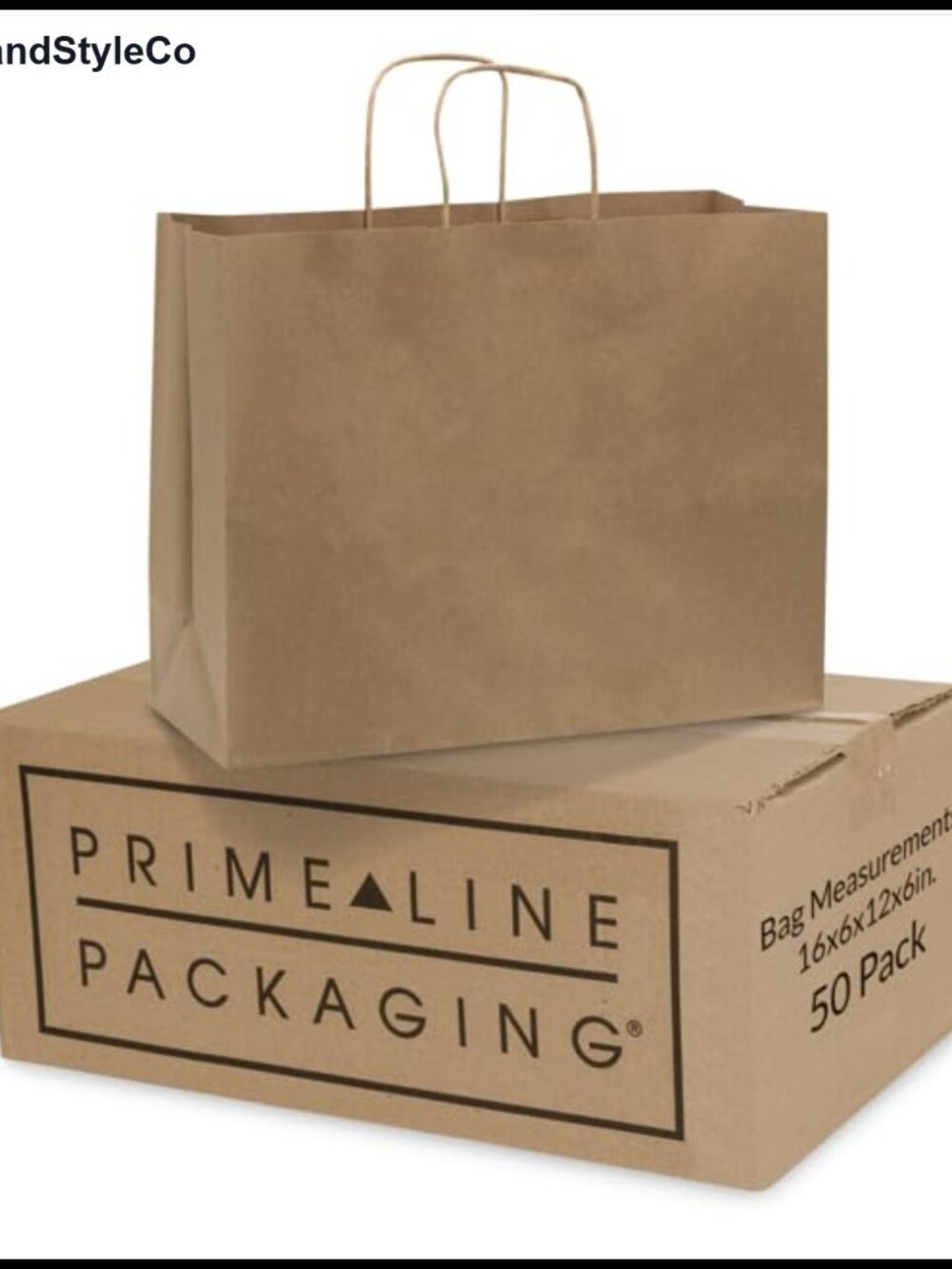 Kraft Paper Shopping Bags 16x6x12 with Handles, 50 Pcs, Recyclable